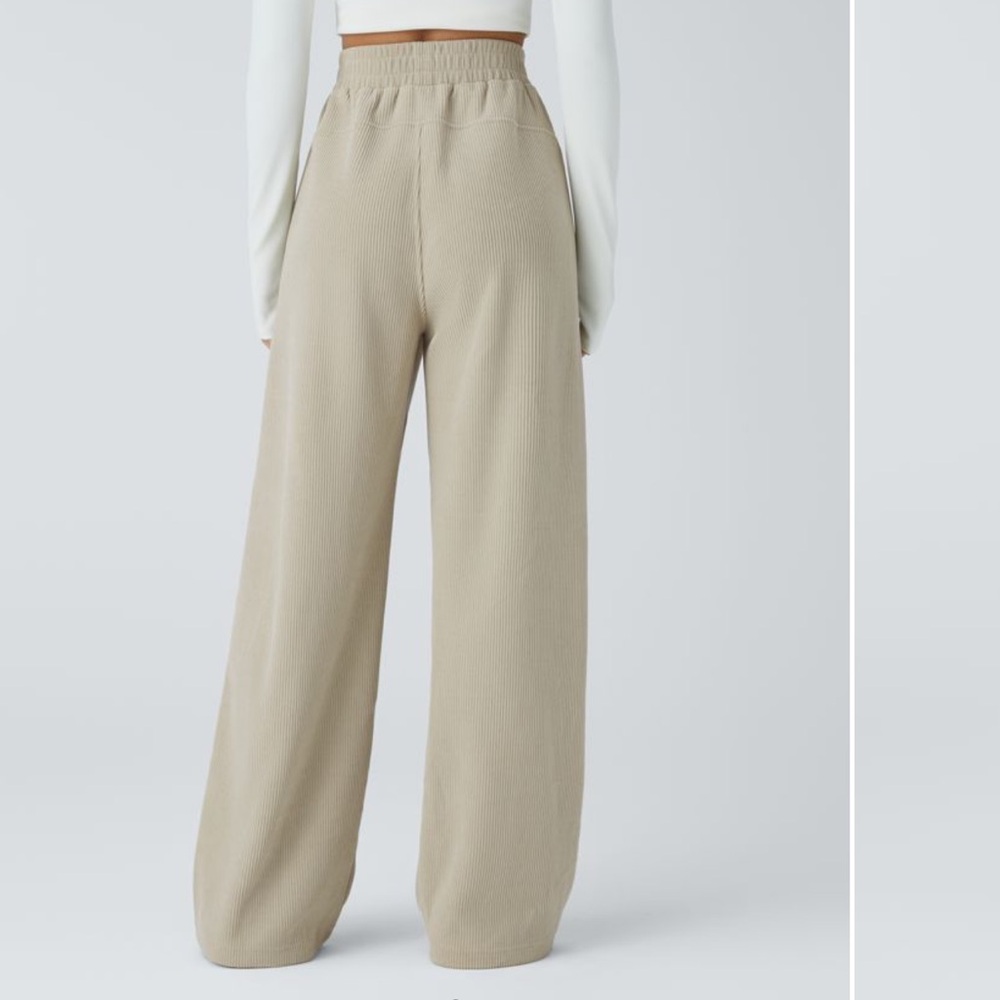 Beige Ribbed Lounge Pants - Picture 3 of 4